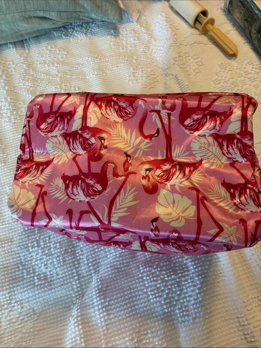 Pink Flamingo Print Cosmetic Case, Lunch Bag with Top Handles
